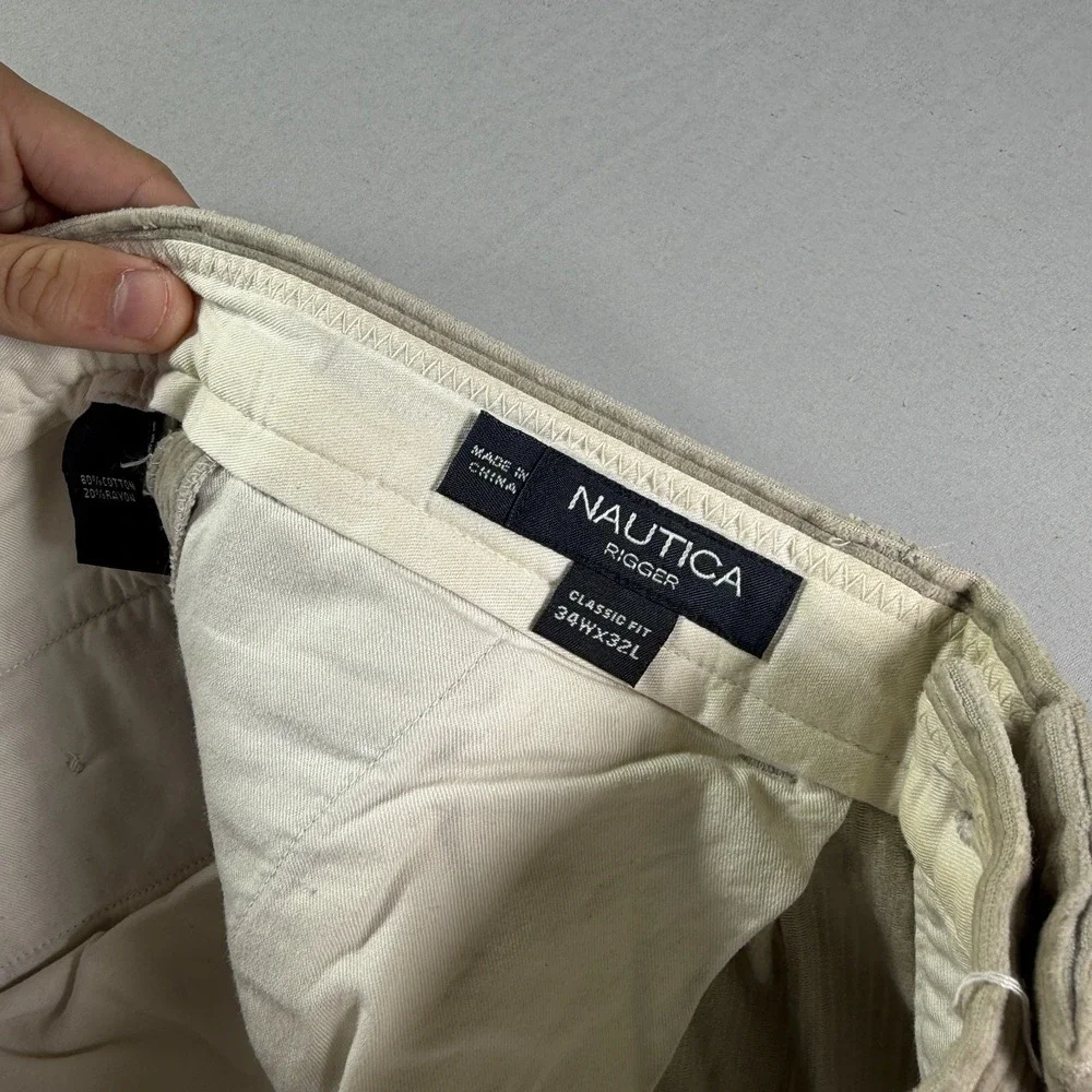 Nautica Corduroy Pants Mens 34x32 Brown Rigger Wide Whale Rayon Cotton